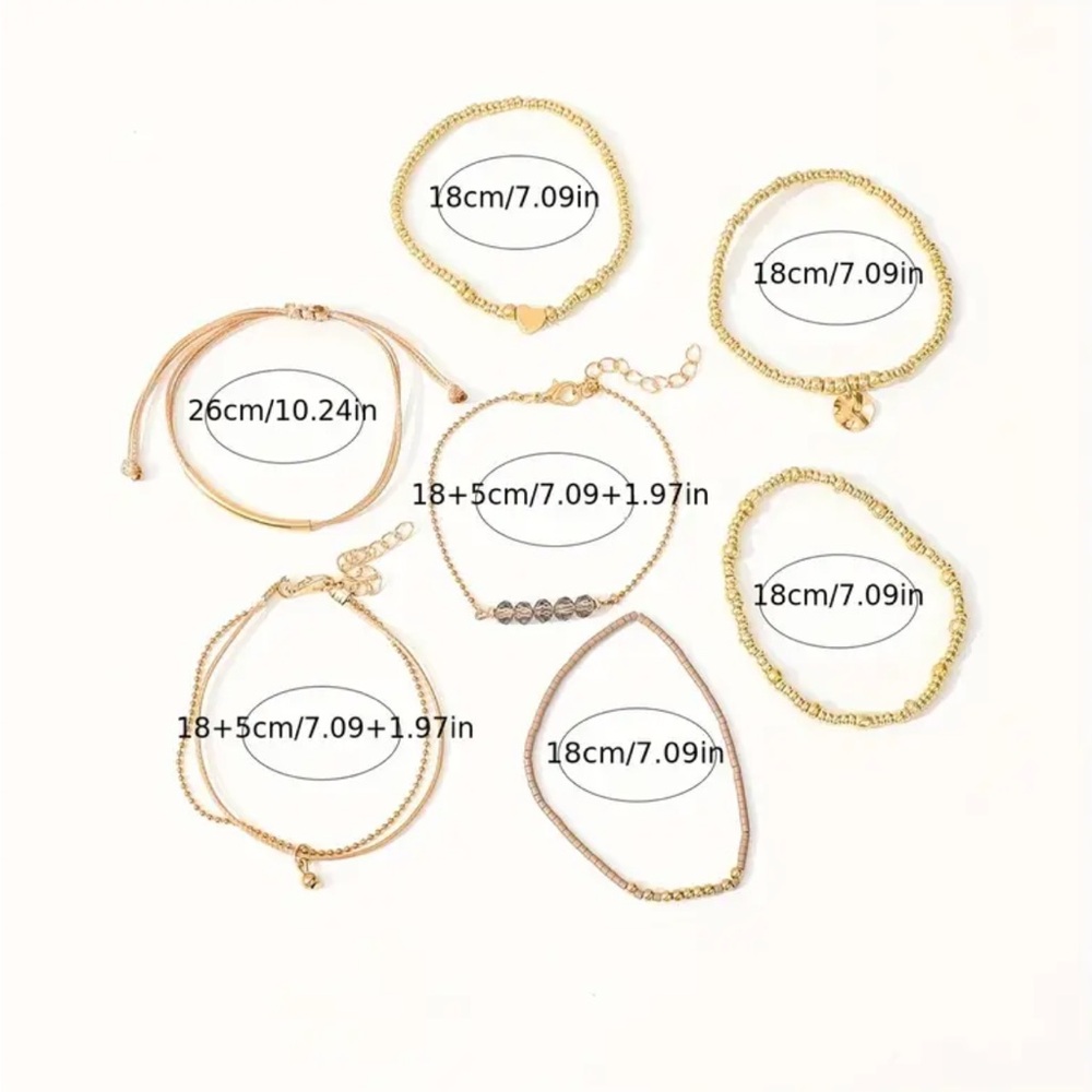 Elegant Gold Beaded Bracelet Set ~ 7 Pieces - Picture 2 of 2